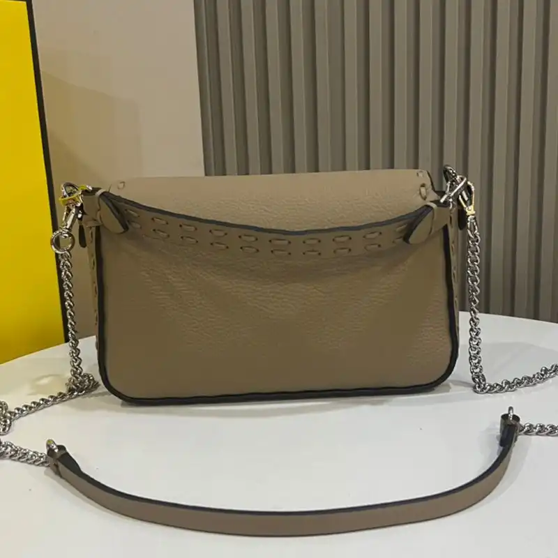 Cheap Fendi Mini Baguette Selleria Bag In Cuoio Romano Leather Khaki