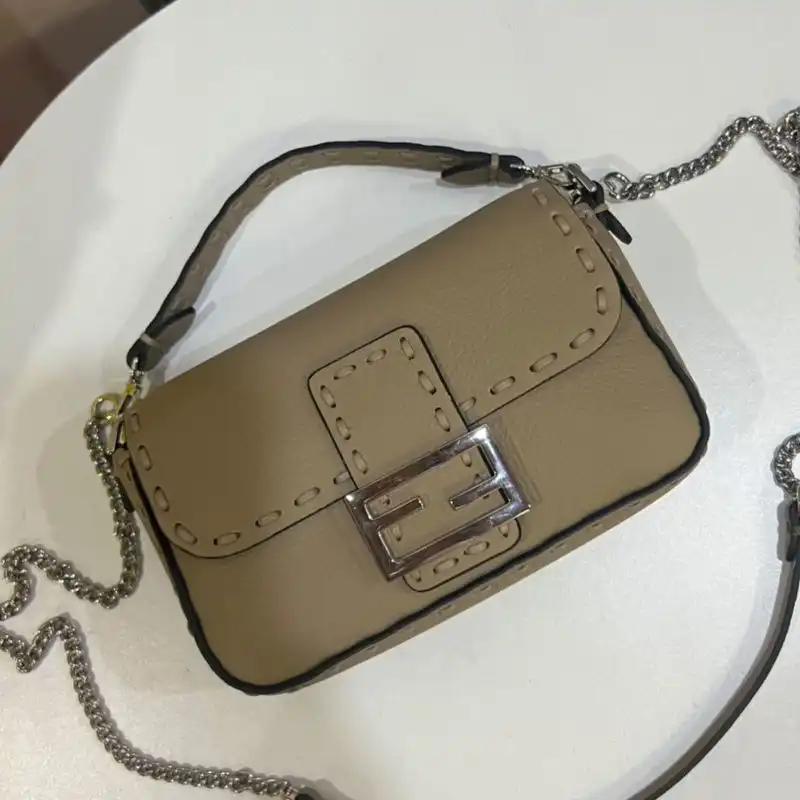 Cheap Fendi Mini Baguette Selleria Bag In Cuoio Romano Leather Khaki