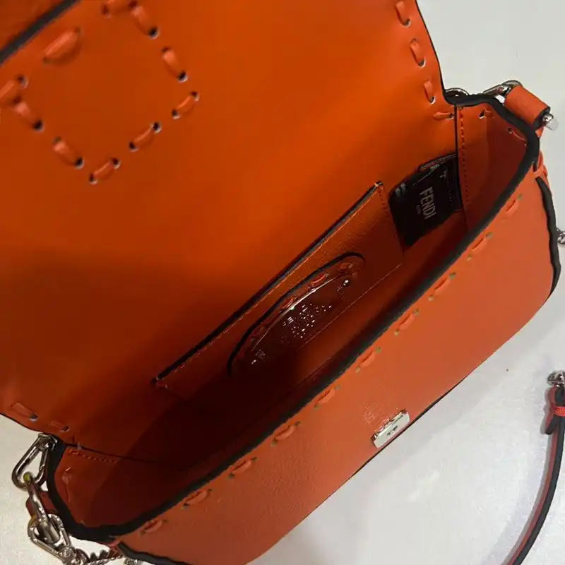 Cheap Fendi Mini Baguette Selleria Bag In Cuoio Romano Leather Orange HOT SALE