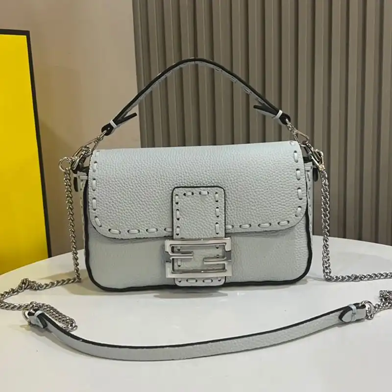 Fendi Mini Baguette Selleria Bag In Cuoio Romano Leather Sky Blue