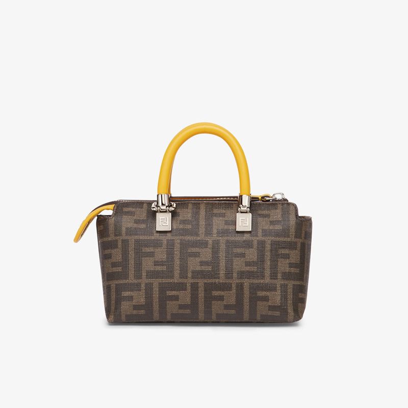 Affordable Fendi Mini By The Way Boston Bag In Pokmon Dragon FF Motif Fabric Brown Yellow