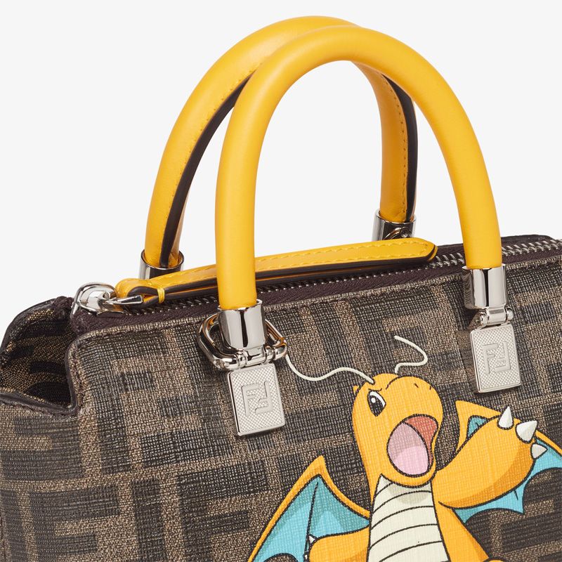 Affordable Fendi Mini By The Way Boston Bag In Pokmon Dragon FF Motif Fabric Brown Yellow