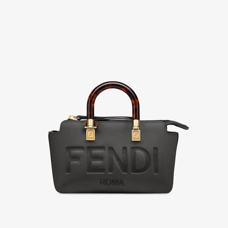 Affordable Fendi Mini By The Way Boston Bag In ROMA Logo Calf Leather Black