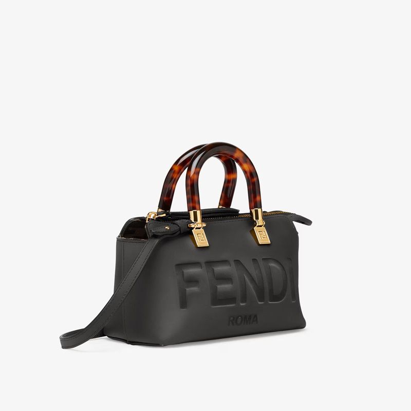 Affordable Fendi Mini By The Way Boston Bag In ROMA Logo Calf Leather Black