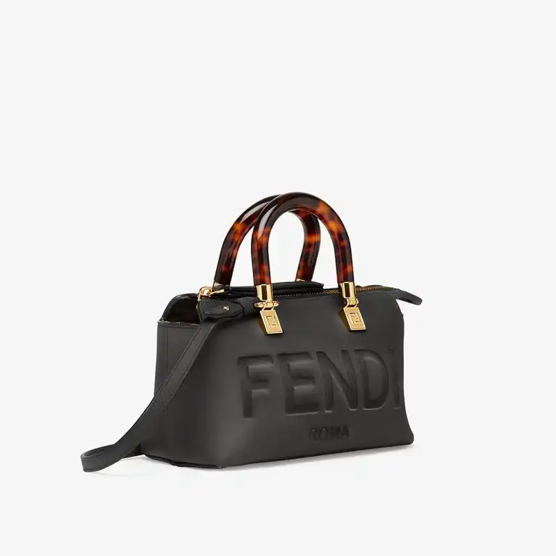 Cheap Fendi Mini By The Way Boston Bag In ROMA Logo Calf Leather Black