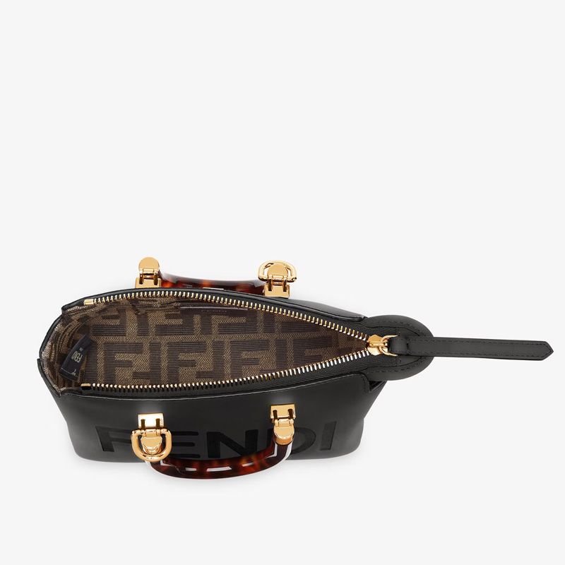 Affordable Fendi Mini By The Way Boston Bag In ROMA Logo Calf Leather Black