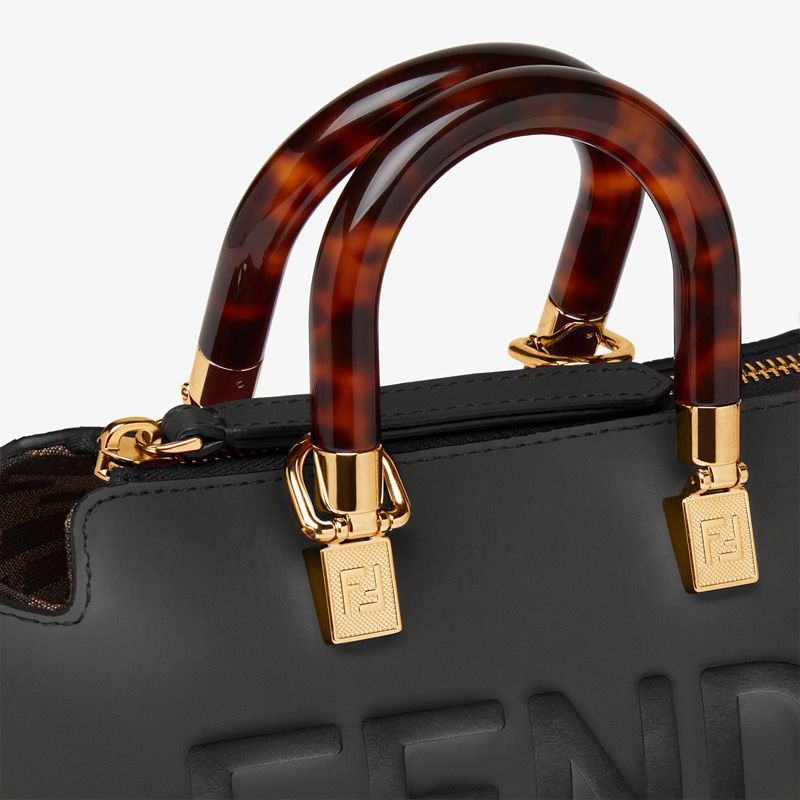 Affordable Fendi Mini By The Way Boston Bag In ROMA Logo Calf Leather Black