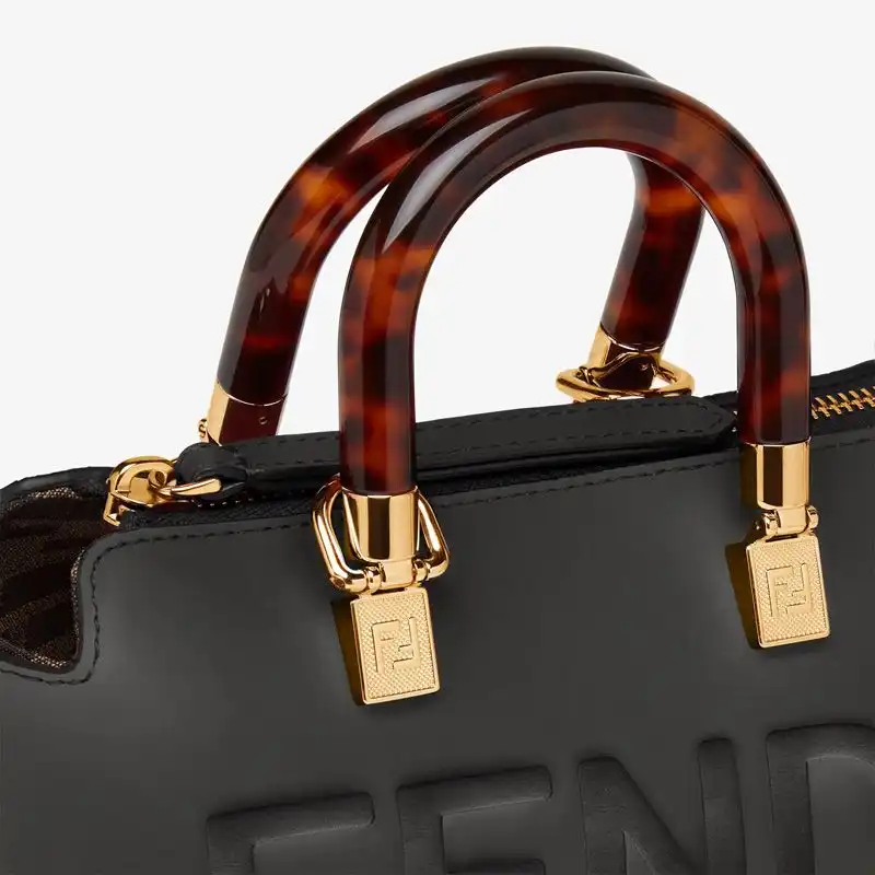 Cheap Fendi Mini By The Way Boston Bag In ROMA Logo Calf Leather Black