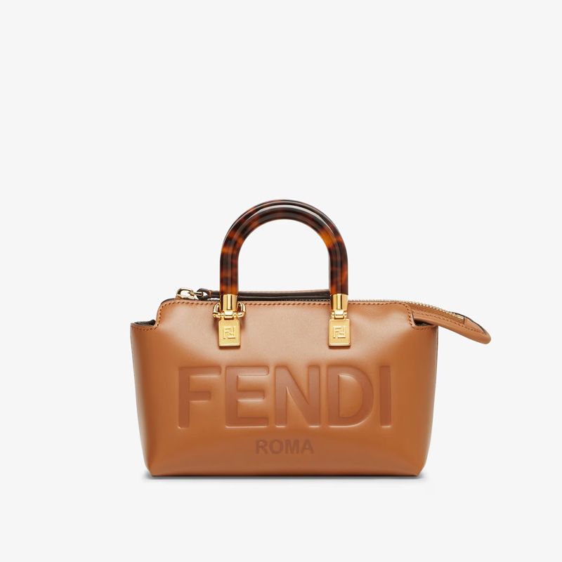 Affordable Fendi Mini By The Way Boston Bag In ROMA Logo Calf Leather Brown