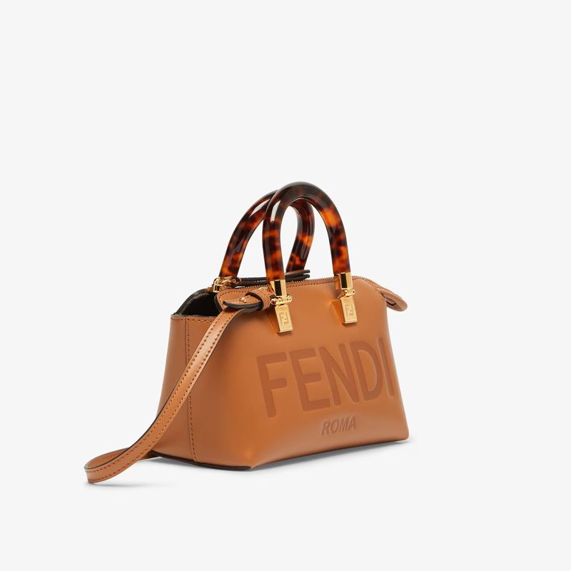 Affordable Fendi Mini By The Way Boston Bag In ROMA Logo Calf Leather Brown