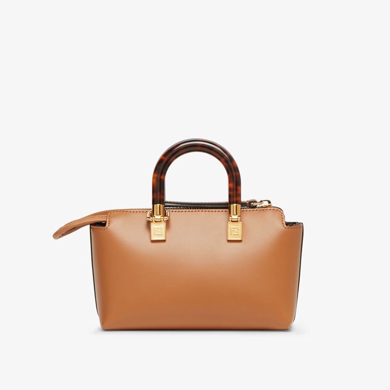 Affordable Fendi Mini By The Way Boston Bag In ROMA Logo Calf Leather Brown