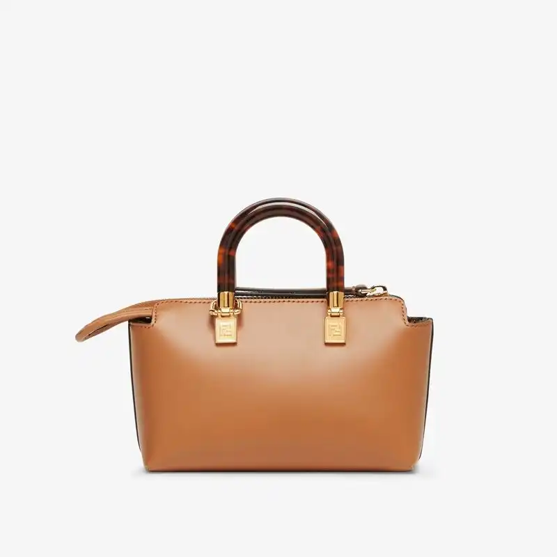 Affordable Fendi Mini By The Way Boston Bag In ROMA Logo Calf Leather Brown