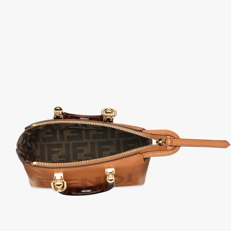 Affordable Fendi Mini By The Way Boston Bag In ROMA Logo Calf Leather Brown