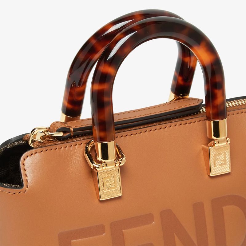 Affordable Fendi Mini By The Way Boston Bag In ROMA Logo Calf Leather Brown