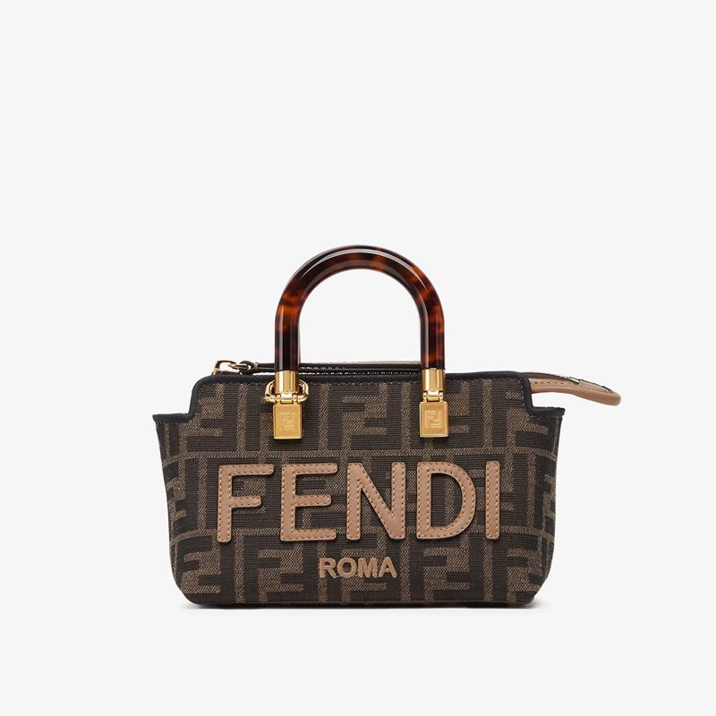 Affordable Fendi Mini By The Way Boston Bag In ROMA Logo FF Motif Fabric Brown