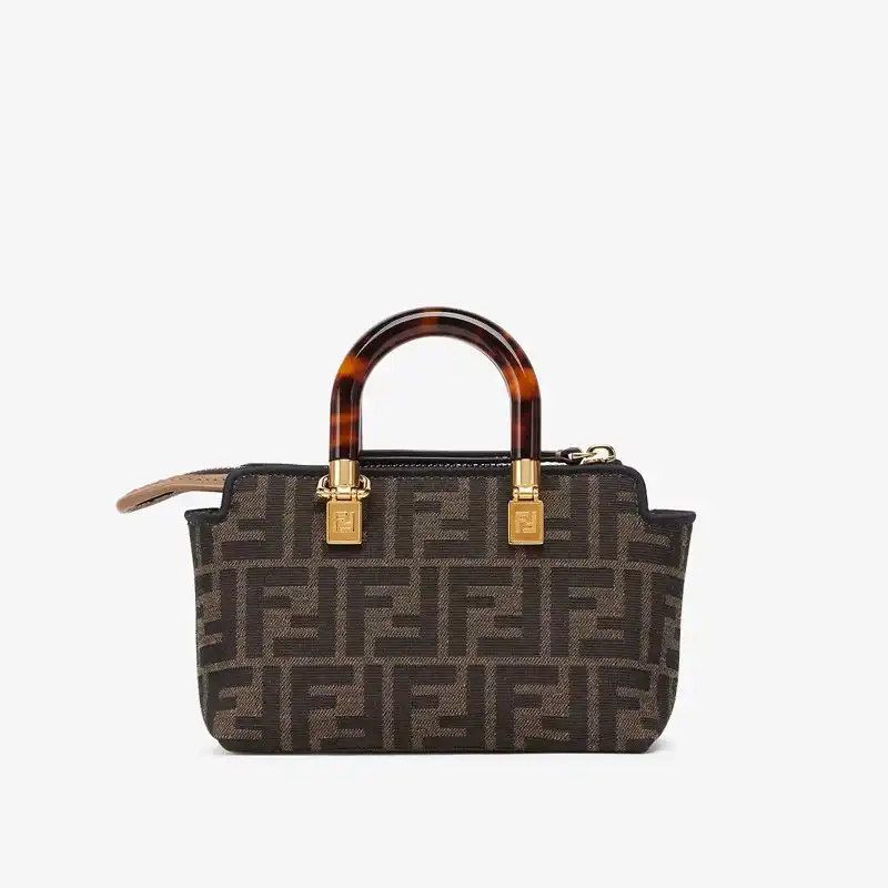 Affordable Fendi Mini By The Way Boston Bag In ROMA Logo FF Motif Fabric Brown