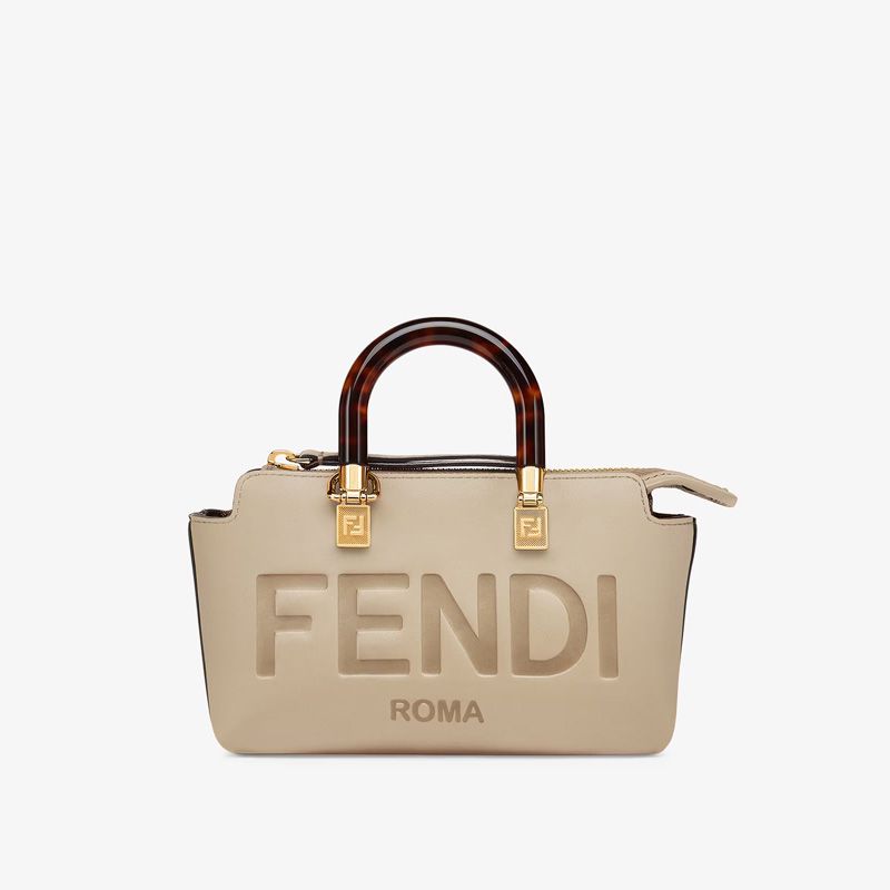 Affordable Fendi Mini By The Way Boston Bag In ROMA Logo Calf Leather Grey