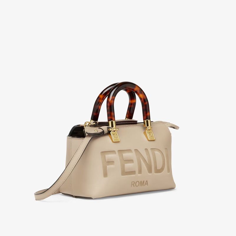 Affordable Fendi Mini By The Way Boston Bag In ROMA Logo Calf Leather Grey