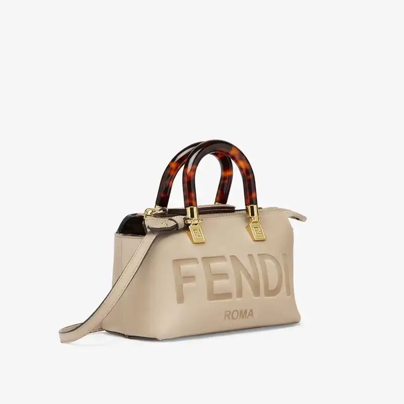 Cheap Fendi Mini By The Way Boston Bag In ROMA Logo Calf Leather Grey