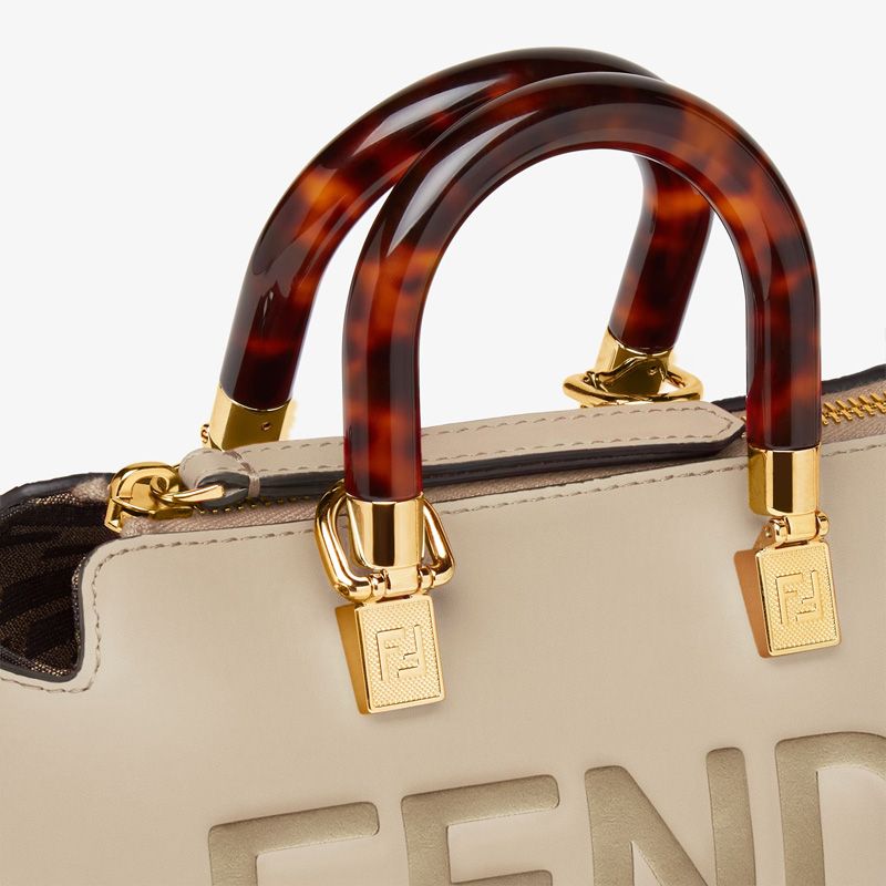 Affordable Fendi Mini By The Way Boston Bag In ROMA Logo Calf Leather Grey