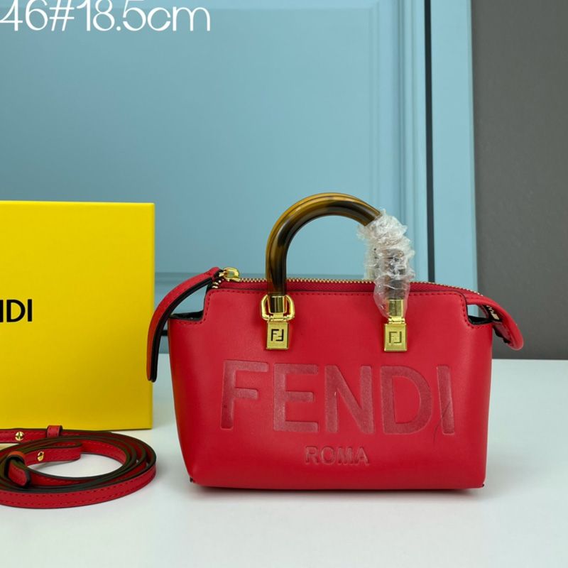 Affordable Fendi Mini By The Way Boston Bag In ROMA Logo Calf Leather Red