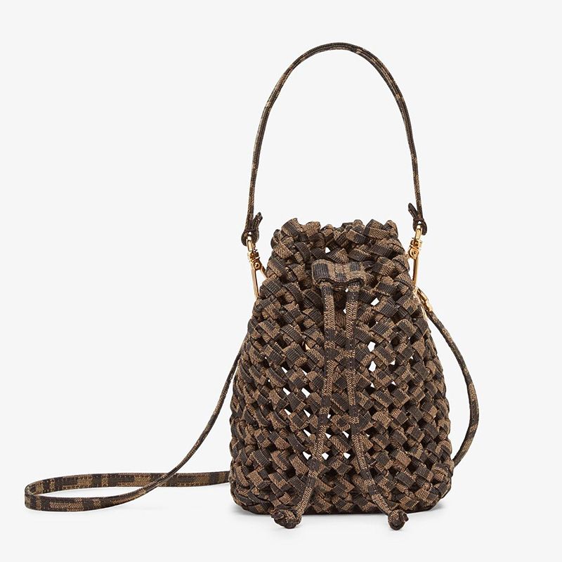 Affordable Fendi Mini Mon Tresor Bucket Bag In Fabric Interlace Coffee