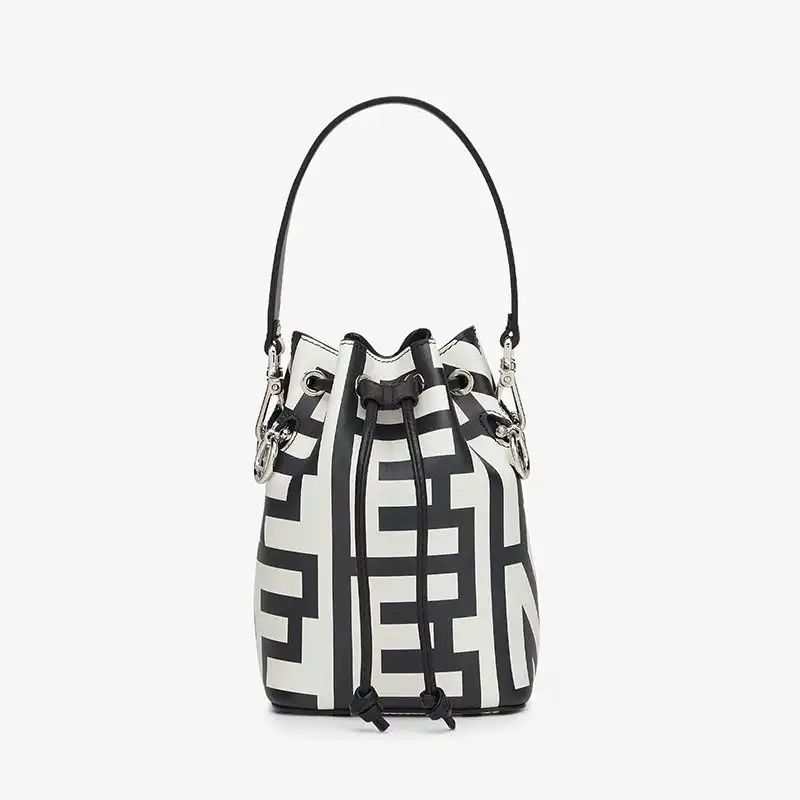 Fendi Mini Mon Tresor Bucket Bag In Fendi Roma Capsule Leather Black White