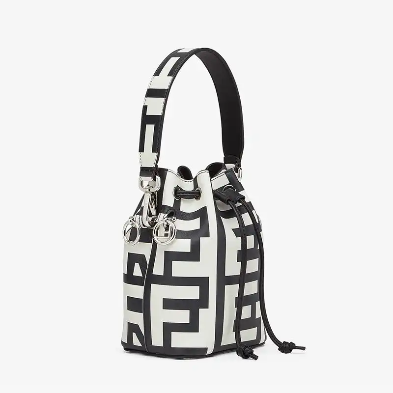 Cheap Fendi Mini Mon Tresor Bucket Bag In Fendi Roma Capsule Leather Black White