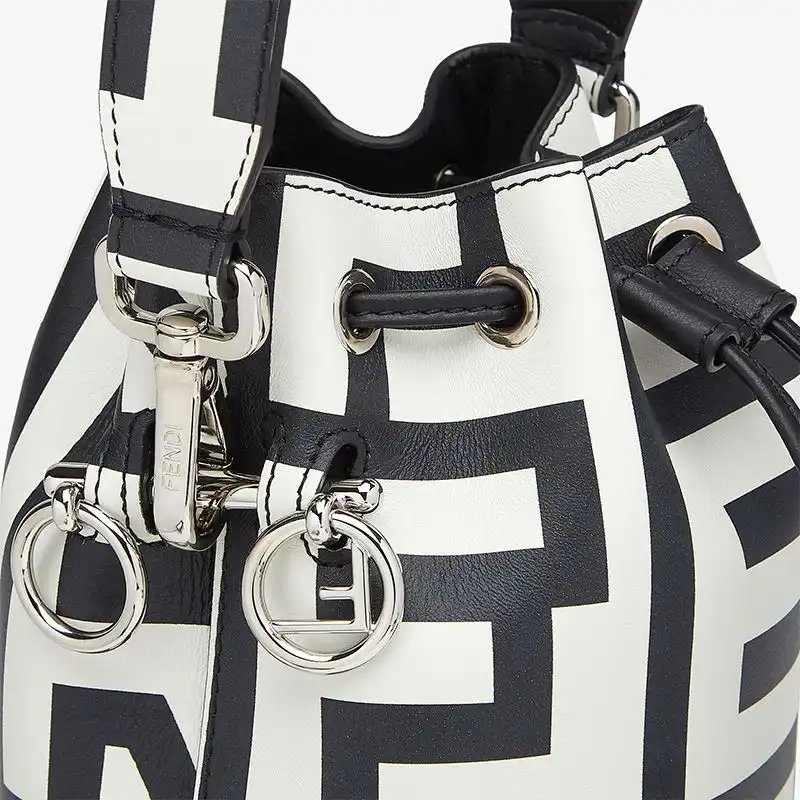 Cheap Fendi Mini Mon Tresor Bucket Bag In Fendi Roma Capsule Leather Black White