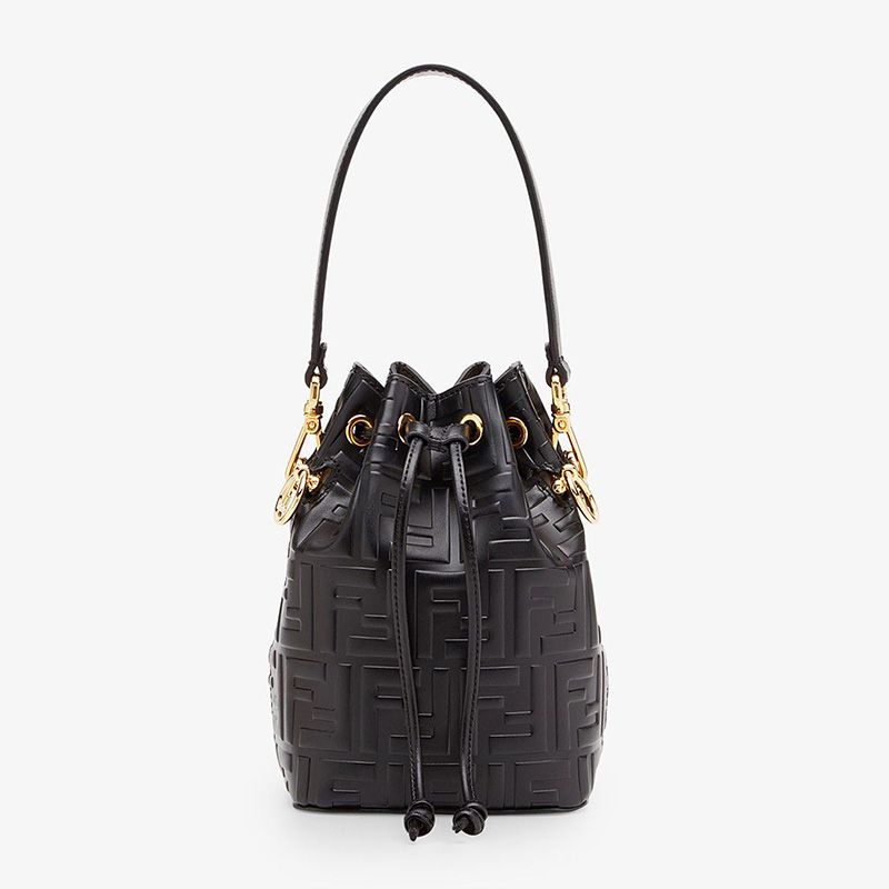 Affordable Fendi Mini Mon Tresor Bucket Bag In FF Motif Calf Leather Black