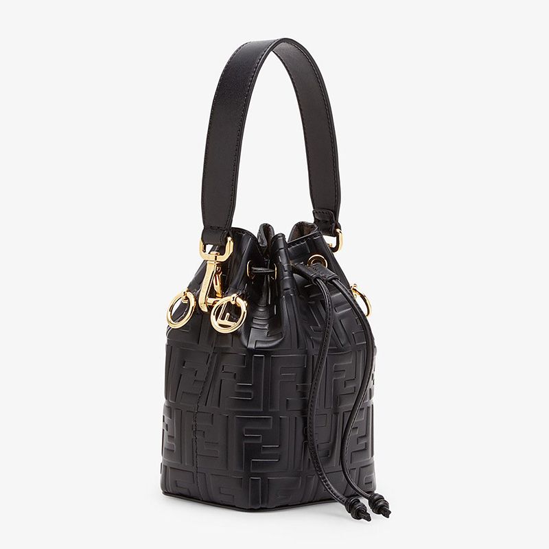 Affordable Fendi Mini Mon Tresor Bucket Bag In FF Motif Calf Leather Black