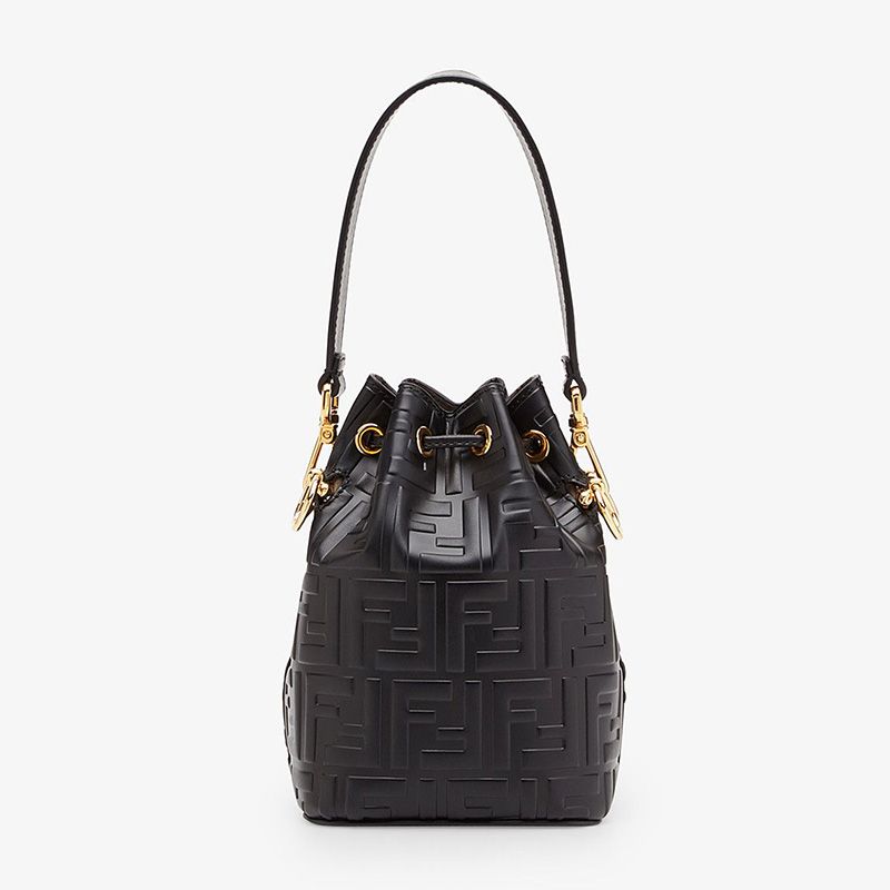 Affordable Fendi Mini Mon Tresor Bucket Bag In FF Motif Calf Leather Black