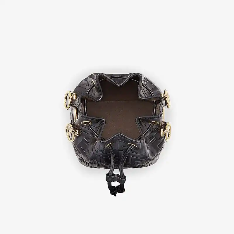 Cheap Fendi Mini Mon Tresor Bucket Bag In FF Motif Calf Leather Black