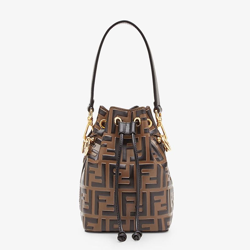 Affordable Fendi Mini Mon Tresor Bucket Bag In FF Motif Calf Leather Brown