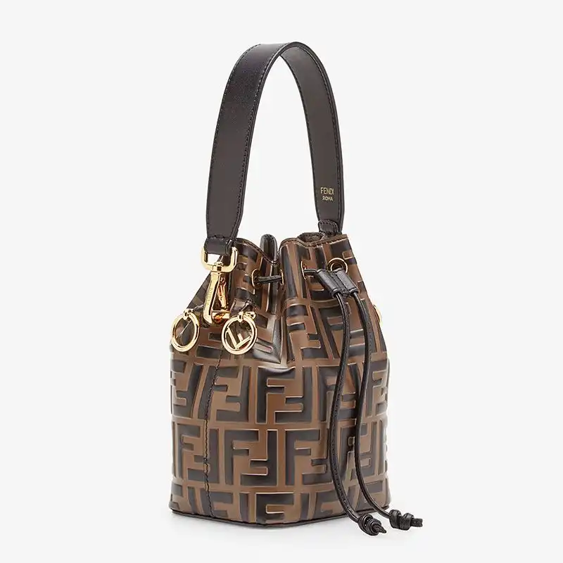 Affordable Fendi Mini Mon Tresor Bucket Bag In FF Motif Calf Leather Brown