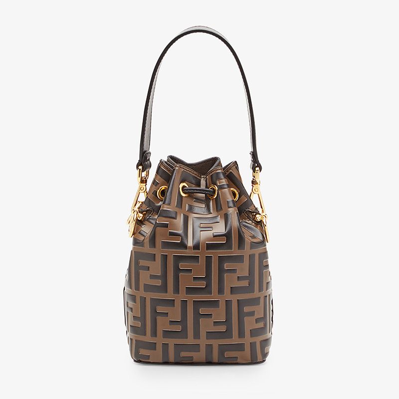 Affordable Fendi Mini Mon Tresor Bucket Bag In FF Motif Calf Leather Brown