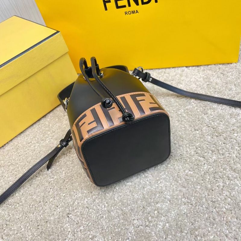 Affordable Fendi Mini Mon Tresor Bucket Bag In FF Motif Calf Leather Brown Black