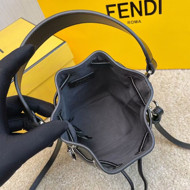 Affordable Fendi Mini Mon Tresor Bucket Bag In FF Motif Calf Leather Brown Black