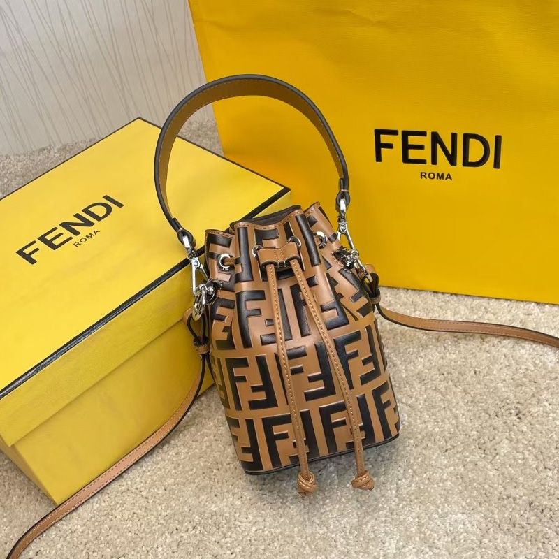 Affordable Fendi Mini Mon Tresor Bucket Bag In FF Motif Calf Leather Khaki