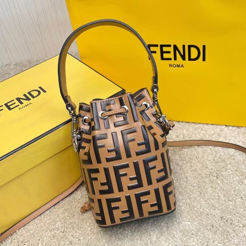 Affordable Fendi Mini Mon Tresor Bucket Bag In FF Motif Calf Leather Khaki