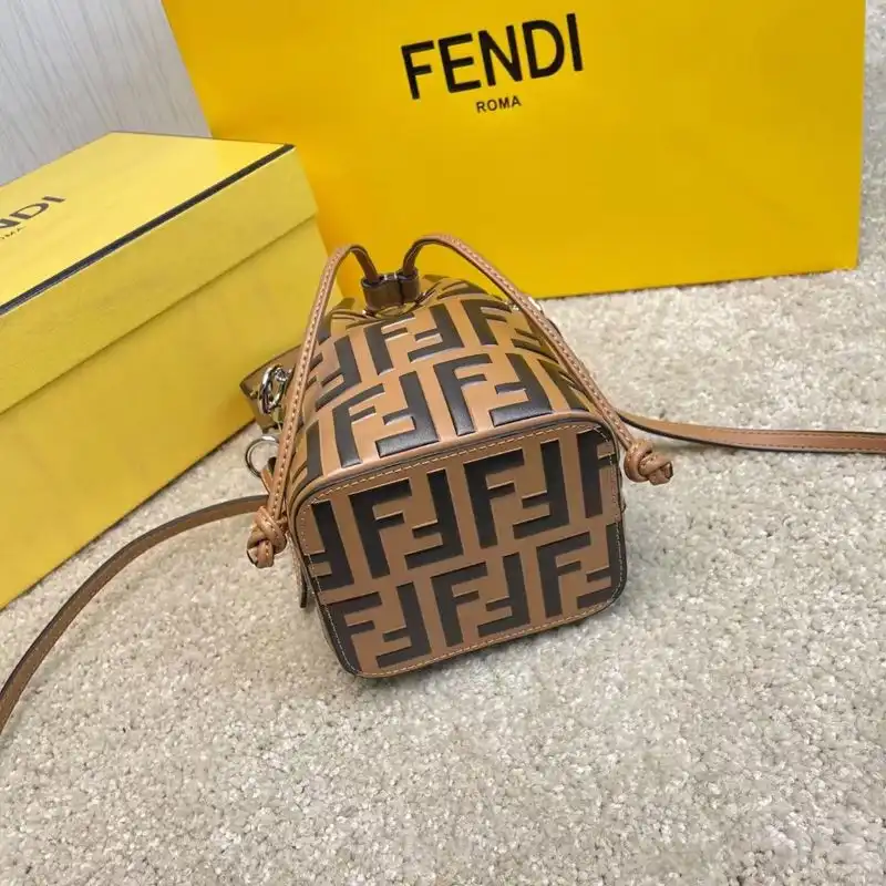 Affordable Fendi Mini Mon Tresor Bucket Bag In FF Motif Calf Leather Khaki