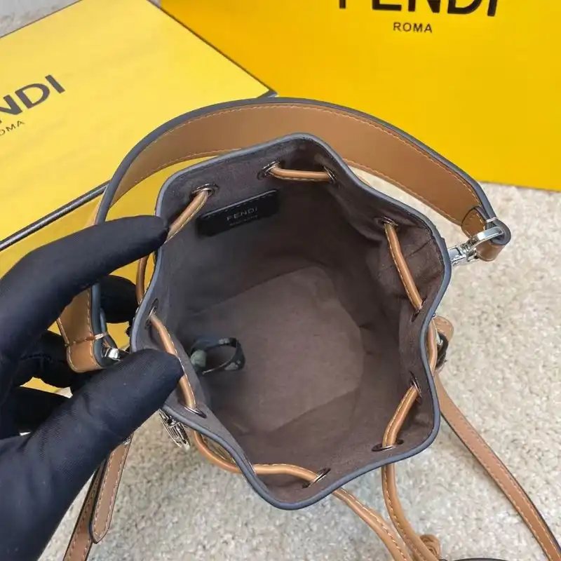 Affordable Fendi Mini Mon Tresor Bucket Bag In FF Motif Calf Leather Khaki