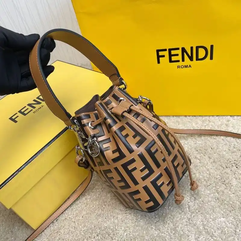 Affordable Fendi Mini Mon Tresor Bucket Bag In FF Motif Calf Leather Khaki