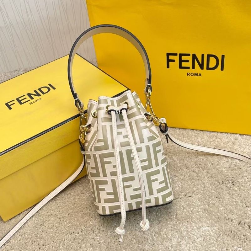 Affordable Fendi Mini Mon Tresor Bucket Bag In FF Motif Calf Leather White