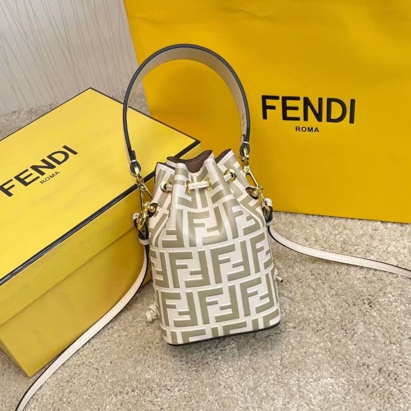 Affordable Fendi Mini Mon Tresor Bucket Bag In FF Motif Calf Leather White