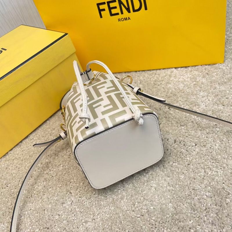 Affordable Fendi Mini Mon Tresor Bucket Bag In FF Motif Calf Leather White