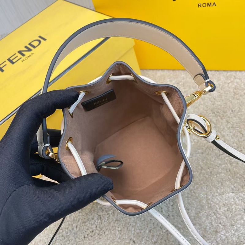 Affordable Fendi Mini Mon Tresor Bucket Bag In FF Motif Calf Leather White