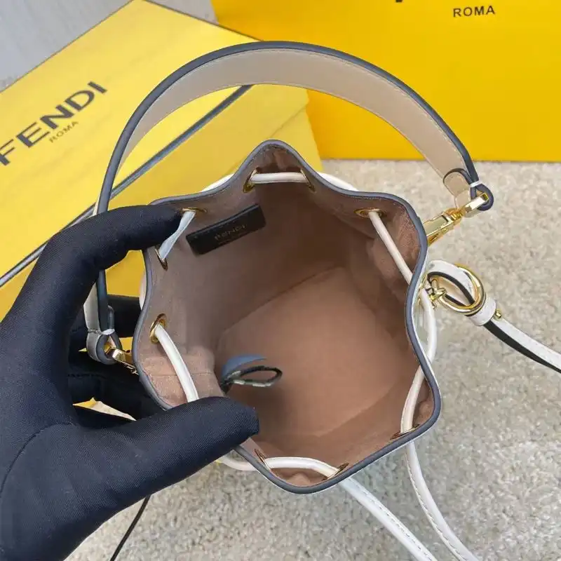 Cheap Fendi Mini Mon Tresor Bucket Bag In FF Motif Calf Leather White