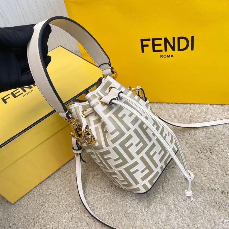 Affordable Fendi Mini Mon Tresor Bucket Bag In FF Motif Calf Leather White