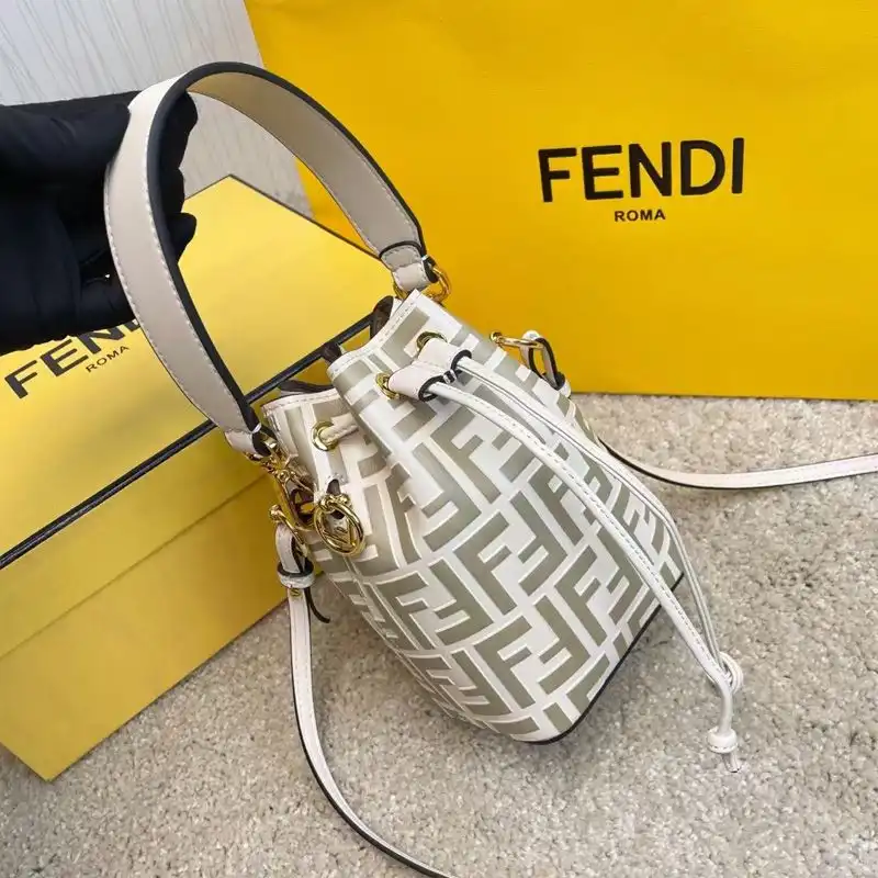 Cheap Fendi Mini Mon Tresor Bucket Bag In FF Motif Calf Leather White